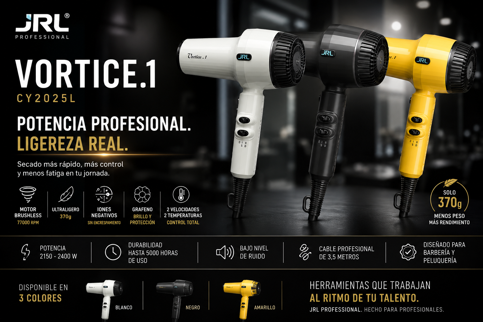 Secadores JRL Vortice.1: potencia, ligereza y uso profesional |