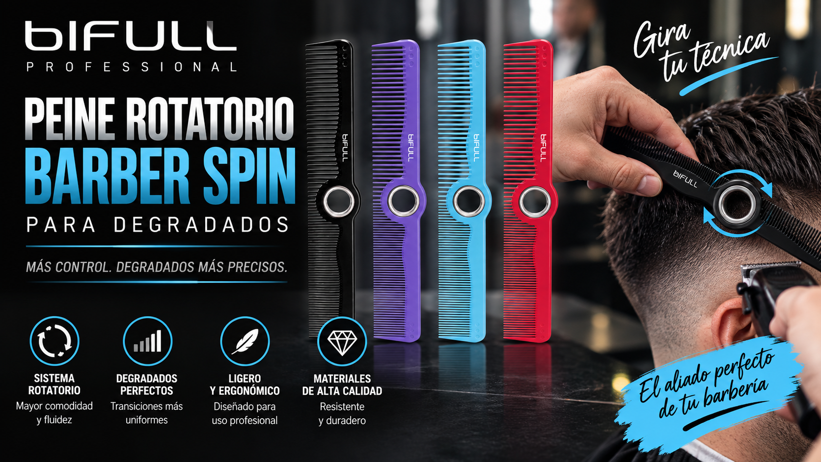 Peine Rotatorio Bifull Barber Spin para Degradados