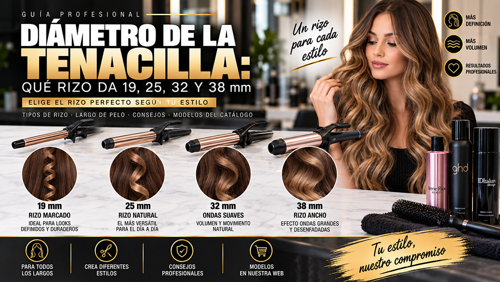 Diámetro de la tenacilla: qué rizo da 19, 25, 32 y 38 mm